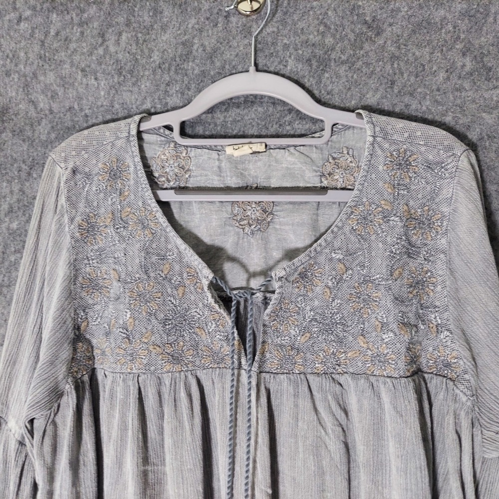 Nicole Miller Tunic M Artelier Crinkle Embroidery Festival Boho mineral Gypsy - Picture 15 of 16